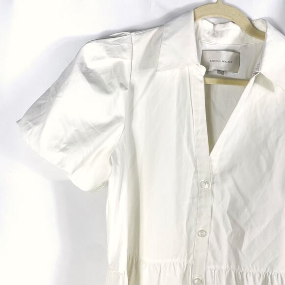 Brochu Walker Havana Midi Dress White Tiered Button Front Puff Sleeve Sz M - Picture 7 of 11